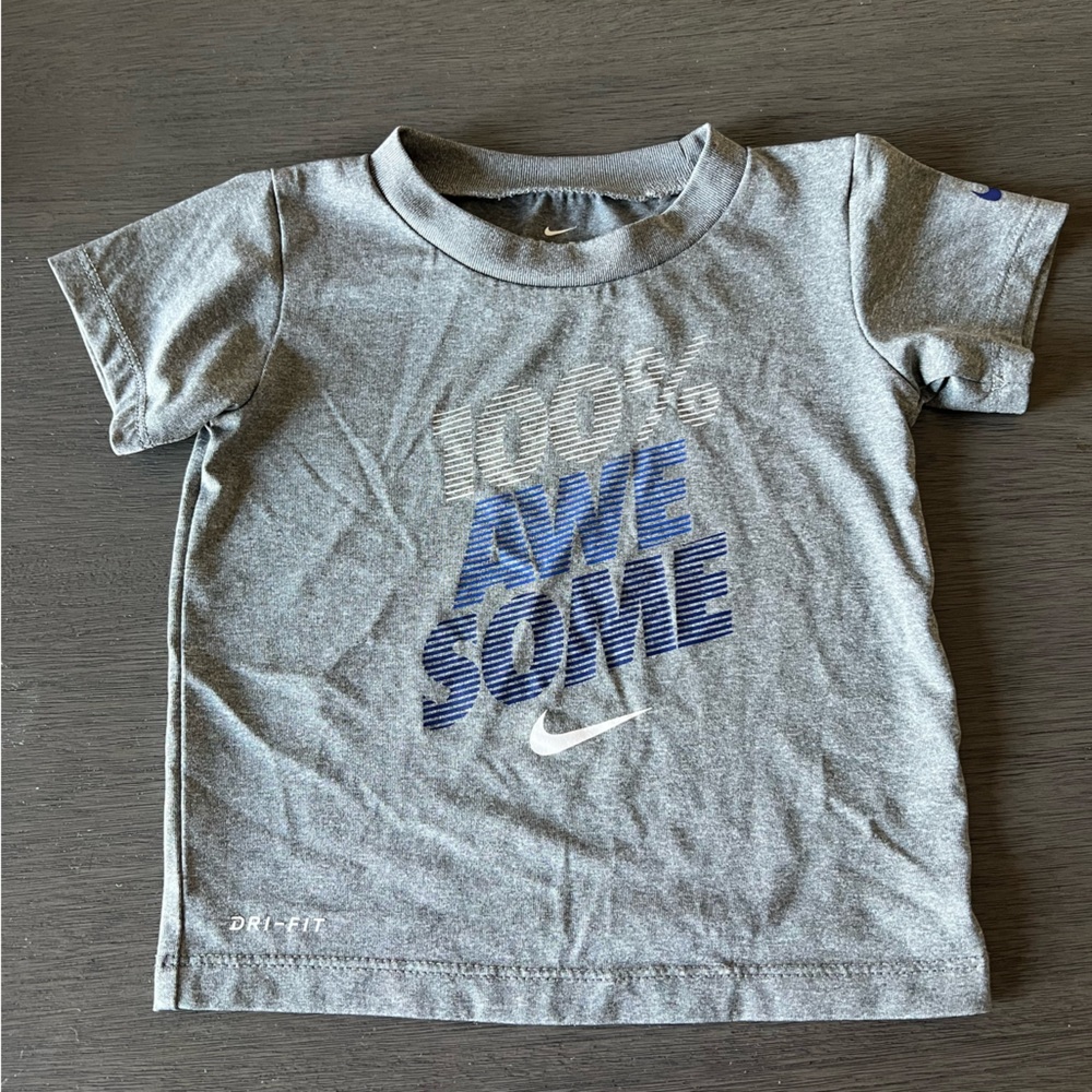 Nike Kids Gray Tee with Blue Graphics